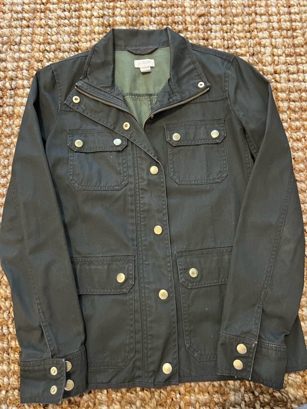 J. Crew Dark Green Utility Jacket with Brass Snaps